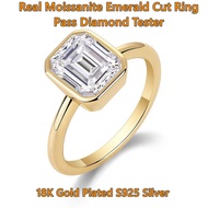 Real Moissanite 7*9mm 3ct Emerald Cut Bezel Design ring with GRA certificate 18K gold plated S925 St