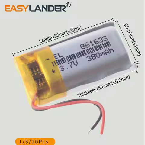 3.7V 380mAh 861633 Rechargeable Lipo Polymer Li-ion Battery