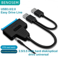 BENOSEM USB SATA Cable Sata To USB 3.0 Adapter UP To 6Gbps Support 2.5 3.5 Inch SSD HDD External Har