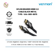 Vention Nylon Braided HDMI 2.0 4K Cable Black Metal (ARC support) 0.75M/ 1M/ 1.5M/ 2M/ 3M/ 5M/ 8M/ 1