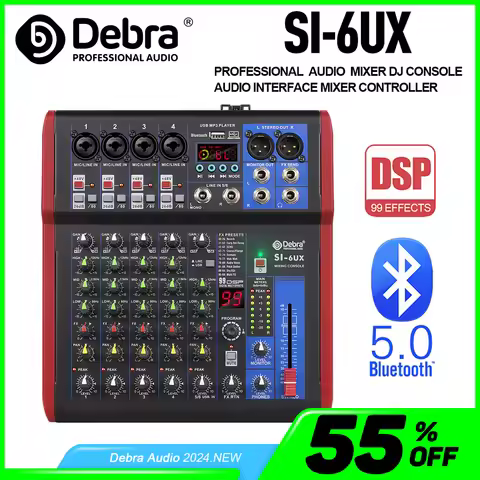 Debra Pro 6 Channel DJ Controlle With 99DSP Reverb Effect Bluetooth 5.0 USB Mixer USB For Karaoke PC