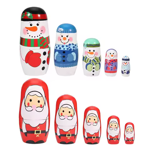 5pcs Nesting Dolls Christmas Handpainted Cute Wooden Matryoshka Dolls Russian Nesting Dolls Set Home