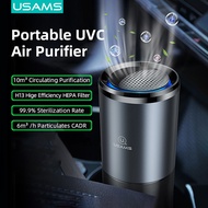 USAMS Portable Car Air Purifier H13 HEPA Filter with UVC LED Sterilizer and Aroma Therapy Small Desktop Personal Air Purifier For Car/Office/Travel/Home