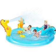 Nflatable Sea Animal Play Center, Inflatable Kids Swimming Pool with Water Slide, Water Sprayer