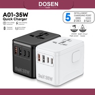 Dosen Universal Adapter Travel International 35W USB C Adapter Fast Charger QC 3.0 Charger Type C Pl