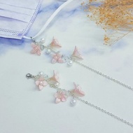 好質感銀款樹脂花實用時尚珍珠水晶多用途鍊/口罩鍊/項鍊/手鍊