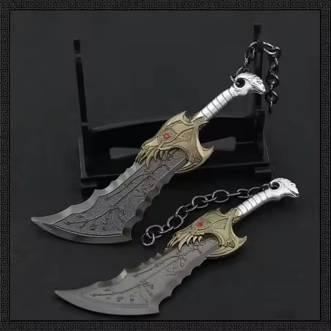 13cm Double Blade of Exile Keychain God of War Game Kratos Weapon Level Full Metal Sword Home Orname