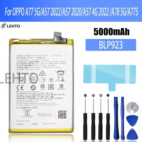 100% BLP923 Battery For OPPO A77 5G/ A57 2022/ A57 2020/A57 4G 2022 /A78 5G/A77S Phone Replacement B