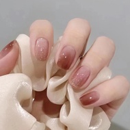24pcs Frozen Red Brown Nude Simple on Nails Short Square Fake Nails Glossy Full Cover Stick on Nails