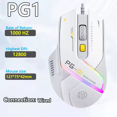 Inphic PG1 Wired Office/Gaming Mouse With 12 RGB Lighting Effects And 12800DPI Suitable For Desktop 