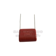 (จำนวน 5 ชิ้น) CBB22 105J 400V 1.0UF 400V P15MM. SIZE 16.5X13X7.2MM. สีแดง