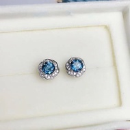 London Blue Topaz S925 ต่างหูเงินฝัง ผู้หญิง เงาเป็นพิเศษ เรียบหรู เครื่องประดับหูกลม แฟชั่นย้อนยุค 