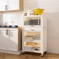 Kitchen Rack Floor-standing Multi-Layer Storage Cabinet with Door Multi-Function Microwave Dishes Po