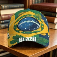 Tropical Theme Cap Green Yellow Base with Palm Leaf & Starry Emblem Print - Cultural Pride Hat for 2