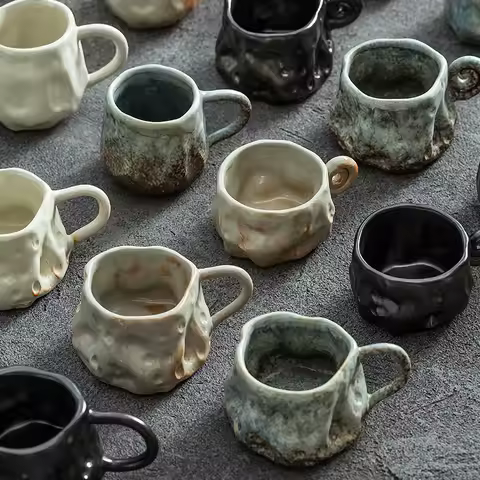 Ceramic Kiln Transformed Coffee Cup Rough Ceramic Retro Shaped Mug Home Coffee Shop Ceramic Cup Home