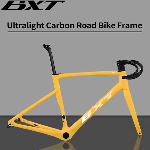 BXT Ultralight Carbon Road Bike Frame, Flat-Mounted Disc Brake 140mm Road Frameset, BB T47, Tire 700