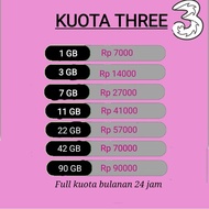 Kuota Tri 1GB 2GB 3GB 7GB 10GB 11GB 14GB 18GB 30GB 33GB 42GB 55GB 100GB Full Kuota Utama Reguler 24 
