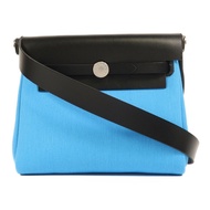 HERMES 帆布Herbag Zip 20銀扣肩背袋Bleu Riviera/Noir