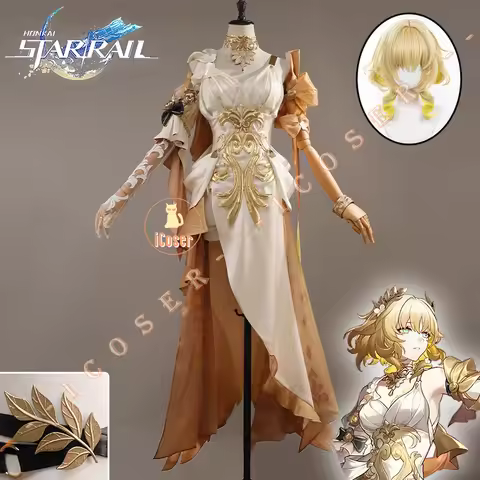 Honkai Star Rail Aglaea Cosplay Costume Wig Dress Headwear Rings Amphoreus The Goldweaver Halloween