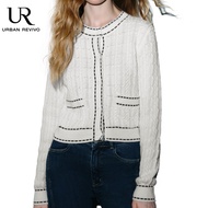 URBAN REVIVO Women's Cardigans Open Front white Cardigan soft Slim Fit Vintage Elegent Cropped Sweater Outwear