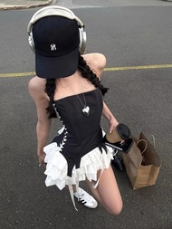 Warden Edge ฤดูร้อน Fishbone ชุดราตรีมินิผู้หญิงเค้กกระโปรงสั้น Splice ชุดหนึ่งไหล่ชุดเอ็มไพร์เอว Li