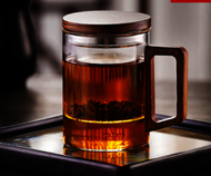 DDS - 茶杯玻璃杯過濾泡花茶家用帶蓋帶把杯子(規格:【直覺靈空杯】450ml透明色方把）#N134_019_246