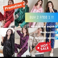 Sleepwear Pyjamas Long Sleeve Pajamas Dress Baju Tidur (KAIN SATIN)