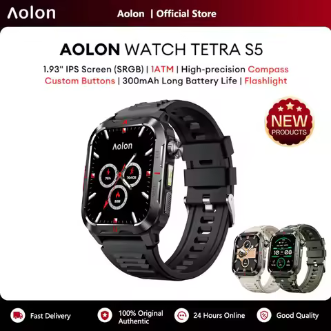 Aolon Tetra S5 Smart Watch for Men Military Grade 1.93" HD Display Compass Flashlight IP68 Waterproo