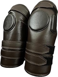 Geoffrey I Polo Horse Riding Knee Guards Cap with 3 Straps Closure - 100% Brown Cow Leather - Standa