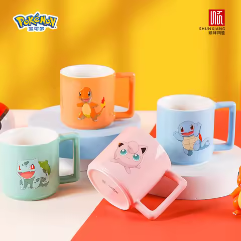 SHUNXIANG Pokemon Cartoon Ceramic Mug Cute Bulbasaur Charmander Squirtle Jigglypuff Coffee Tea Cup G