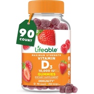 Lifeable Vitamin D3 10000IU | Great Tasting Bone Strength plements | Vitamin D3 Gummies for Bone Hea
