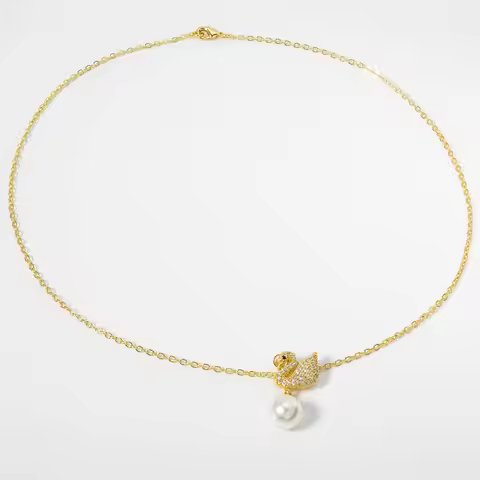 1PC Hot Selling Fashion Chain 46cm * 2mm Women's White Swan Pearl Pendant Necklace Not Easy To Fade