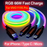 KY64 1.2M 6A  3 IN 1 66W Type c Fast Charging Cable RGB USB Type C Micro Data Cords for Vivo Y19S Y1