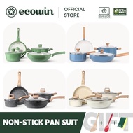 Ecowin 4pcs/3pcs Non-Stick Cookware Set Maifan Stone Coating Classic With Lids Suitable For All Stov