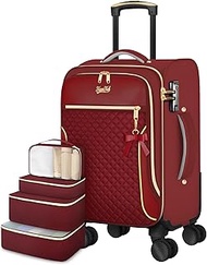 Carry On Luggage 22x14x9 Airline Approved, 20 Inch Softside Suitcase with 4 Pcs, Lightweight Luggage