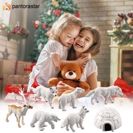 [Pantorastar] 18ชิ้นชุดฟิกเกอร์ขนาดเล็กของเล่นสัตว์ขั้วโลกอาร์กติกประกอบด้วยนกฮูกสีขาวหมาป่าสีขาวกระต่ายอาร์กติกกระต่ายอาร์กติกฮัสกี้และโมเดลสัตว์จำลอง Igloo ของขวัญสำหรับเด็ก