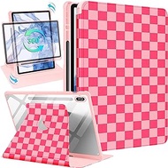 Wazzasoft for Samsung Galaxy Tab S9 Fe 5g/S9 Case 10.9/11 Inch Folio Cover Pencil Holder Women Girls Cute Girly Pretty Checkered Unique Aesthetic Design Teens Rotating for S9 Fe/S9 Tablet Cases