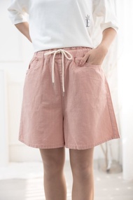 棉麻抽繩五分褲 粉色