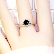 Jiuyi Original Design แหวนเพชรสีดําสําหรับผู้หญิงเงินแท้ชุบทอง 18K ทองคําขาวปรับขนาดได้