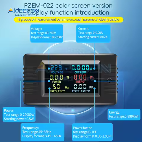 PZEM-022 Voltmeter Ammeter AC 80-260V Power Energy Meter Digital AC Wattmeter Electricity Meter 0-10