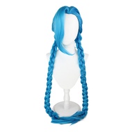 Rlvwq59xkal LOL Arcane Jinx ผมทนความร้อนได้วิกผมสังเคราะห์แบบผงผมเปียแบบสั้นคอสเพลย์วิกผมสีน้ำเงินสำ