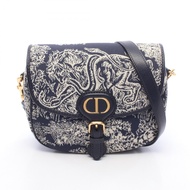 【二手】Dior Bobby 中型單肩背包，Toile de Jouy 帆布，海軍藍/象牙色帆布皮革。