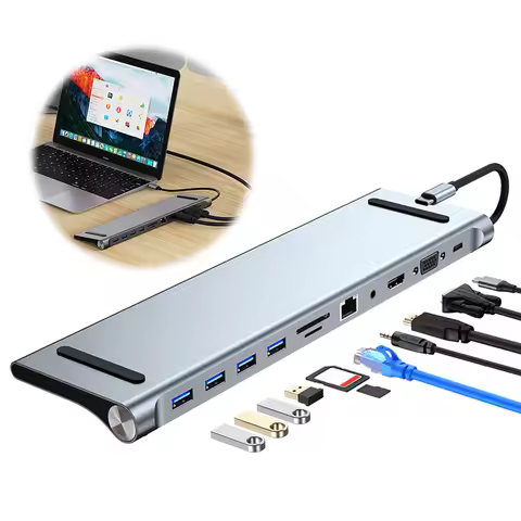 11 in 1 USB C Docking Station 100W PD SD/TF Audio Type C Hub 1* USB 3.0 3*USB2.0 for MacBook Pro/Air