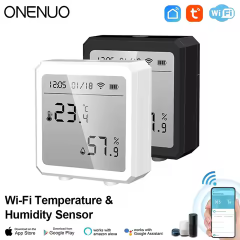 ONENUO Smart Life WIFI Thermostat Hygrometer Sensor Tuya Alexa Google LCD Display WIFI Humidity Temp