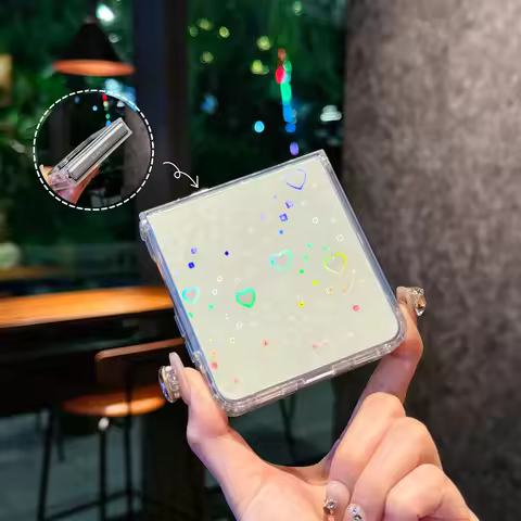Aurora Glitter Love Heart Transparent Case for Samsung Galaxy Z Flip 7 6 5 4 3 flip7 zflip Laser Bli