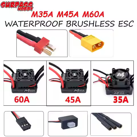 Surpass Hobby M35A 45A 60A 2-3S Waterproof Brushless ESC T/XT60 Plug for 1/10 1/12 1/14 1/16 RC Car 