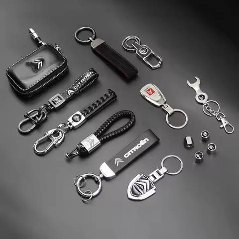 Car Metal Key Chain Keyrings Braided Rope Key Cover Sticker For Citroen C4 C3 C5 C1 C2 VTS Berlingo 