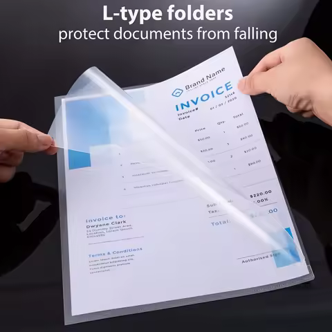 100pcs (12.05x8.5in) Clear L-Shaped File Folders & A4 Document Holders, Plastic File Envelopes,Singl