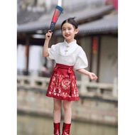 New Chinese Style Horse Skirt Children Summer Short-Sleeved Short Skirt Chinese Style Children's Clo