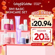 Glad2Glow 3 IN 1 Skincare Set Cleanser+Moisturizer+Serum face wash Brightening Serum Glowing/Acne/Br